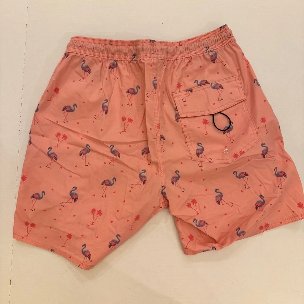 Captain Fin Tropical Pink Flamingo Orange Men's Swim Trunks Size Small
